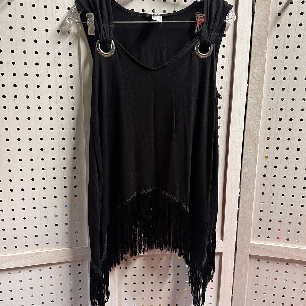 Venus Black Fringe Sleeveless Top